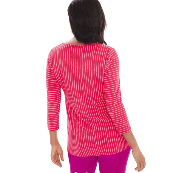 Chico’s Travelers Women’s Size‎ Medium Asymmetrical Striped Tunic Blouse Top - Picture 4 of 8